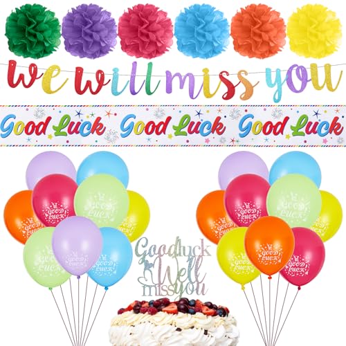 Chovbe We Will Miss You Banner - Viel Glück Luftballons, Papier Pom Poms, Cake Topper - Ruhestand, Abschied, Abschied, Party Dekorationen für Kollegen Chovbe We Will Miss You Banner - Viel Glück Luftballons, Papier Pom Poms, Cake Topper - Ruhestand, Abschied, Abschied, Party Dekorationen für Kollegen von Chovbe
