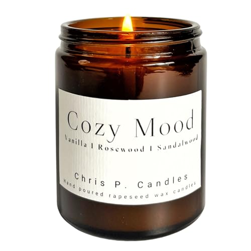 Cozy Mood Duftkerze im Glas | Vanille, Rosenholz und Sandelholz | Handgemacht aus Rapswachs | 150 g | Lange Brenndauer | Hochwertige Duftöle | Nachhaltige Geschenkidee für Geburtstag, Muttertag von Chris P. Candles