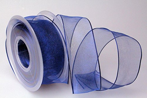Christa-Bänder Organzaband Blau mit Draht 40mm von Christa-Bänder