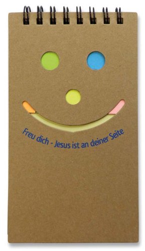 Christliche Geschenkideen °° Notizzettel-Set, Notizblock + Haftstreifen Freu dich - Jesus 50 Blatt, 8x15cm von Christliche Geschenkideen