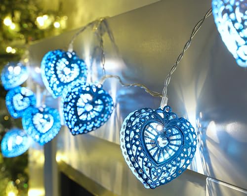 Christmas Concepts® 10 Warmes Weiß LED Metall Mit Filigran geschmückt Türkis Herzförmige Fee Lichter - Weihnachtsbeleuchtung - Tägliche Lichter - Schlafzimmer Lichter von Christmas Concepts
