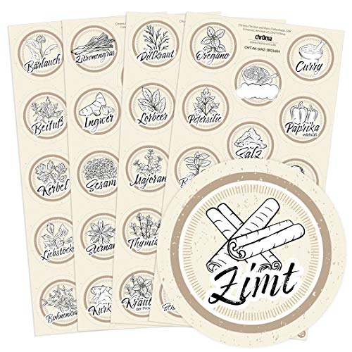 54 beige Gewürzetiketten/Gewürzaufkleber - individuelle Abbildungen der Gewürze - für Regale, Gläser oder Dosen - beschriftet, selbstklebend, Ø 4cm Kreis rund, Farbe: BEIGE 54 beige Gewürzetiketten/Gewürzaufkleber - individuelle Abbildungen der Gewürze - für Regale, Gläser oder Dosen - beschriftet, selbstklebend, Ø 4cm Kreis rund, Farbe: BEIGE von Chroma Products