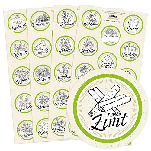 56 grüne Gewürzetiketten/Gewürzaufkleber - individuelle Abbildungen der Gewürze - für Regale, Gläser oder Dosen - beschriftet, selbstklebend, Ø 4cm Kreis rund, Farbe: GRÜN 56 grüne Gewürzetiketten/Gewürzaufkleber - individuelle Abbildungen der Gewürze - für Regale, Gläser oder Dosen - beschriftet, selbstklebend, Ø 4cm Kreis rund, Farbe: GRÜN von Chroma Products
