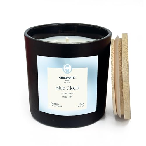 Fresh Linen Scented Candle for Women, Blue Cloud 3-Wick Candle for Home Scented with Fresh Linen, 14.5 oz Coconut Soy Wax Candle with 60 hour burn time850069993191 von Chromatic Home