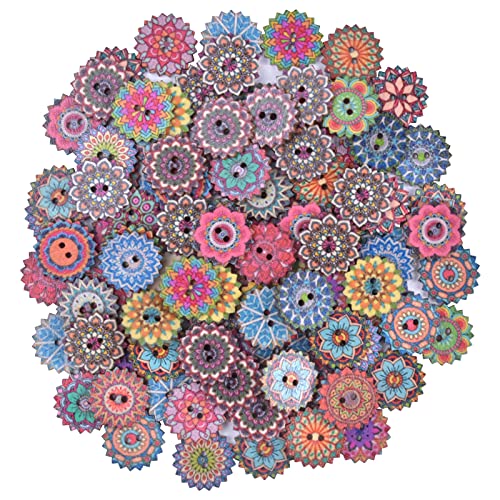Chstarina 100 Stück Bunte Knöpfe 20mm Retro Harz Bastelknöpfe Gemischte Kinder Knöpfe Nähen Knöpfe mit 2 Löchern zum Nähen von DIY Craft Dekorationen (Blumen knöpfe) von Chstarina