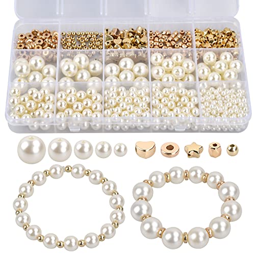 Chstarina 720 Stück Perlen Set zum Auffädeln, Weiß Runde Kunstperlen, Gold Abstandsperlen, Perlen für Armbänder Set, für Schmuckherstellung Halsketten Schmuck Selber Machen Chstarina 720 Stück Perlen Set zum Auffädeln, Weiß Runde Kunstperlen, Gold Abstandsperlen, Perlen für Armbänder Set, für Schmuckherstellung Halsketten Schmuck Selber Machen von Chstarina