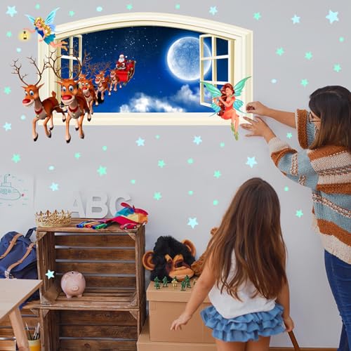 Chuainxin Wandtattoo Kinderzimmer Mädchen Junge, 3D Leuchtsterne Selbstklebend Wandaufkleber, Leuchtender Sterne Wandsticker, Sternenhimmel Leuchtsticker, Wandbild für Schlafzimmer Deko Weihnachten von Chuainxin