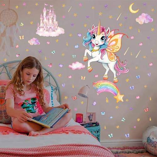 Chuainxin Wandtattoo Kinderzimmer Mädchen Leuchtender Einhorn Sternenhimmel Aufkleber, Leuchtsterne Selbstklebend Wandsticker, Regenbogen Schmetterling Leuchtsticker, Wandaufkleber Babyzimmer Jungen Chuainxin Wandtattoo Kinderzimmer Mädchen Leuchtender Einhorn Sternenhimmel Aufkleber, Leuchtsterne Selbstklebend Wandsticker, Regenbogen Schmetterling Leuchtsticker, Wandaufkleber Babyzimmer Jungen von Chuainxin