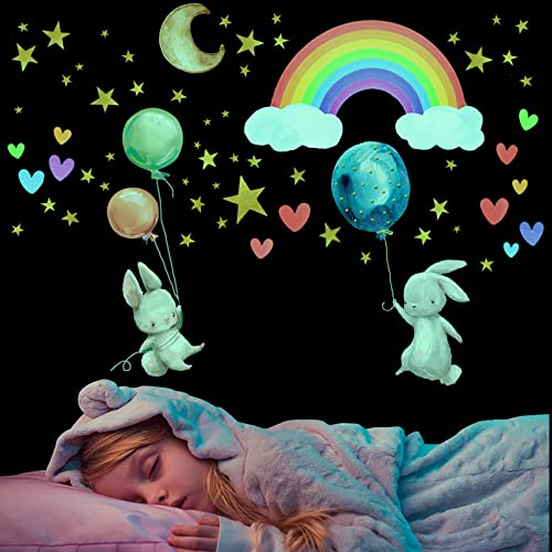Wandsticker Leuchtender Häschen Wandtattoo Kinderzimmer Deko, Leuchtsterne Regenbogen Leuchtsticker, Geschenke Wandaufkleber fürMädchen Schlafzimmer, Leucht Wanddeko für Babyzimmer Spielzimmer Junge Wandsticker Leuchtender Häschen Wandtattoo Kinderzimmer Deko, Leuchtsterne Regenbogen Leuchtsticker, Geschenke Wandaufkleber fürMädchen Schlafzimmer, Leucht Wanddeko für Babyzimmer Spielzimmer Junge von Chuainxin
