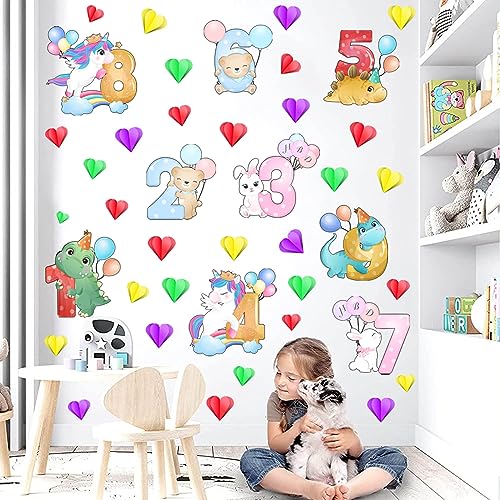 Wandtattoo Kinderzimmer Mädchen, Leuchtsticker Selbstklebend Ziffer/Einhorn/Dinosaurier/Häschen/Bär Deko Leuchtender Wandsticker, Ballon Wandaufkleber für Schlafzimmer Wanddeko Geschenke für Junge von Chuainxin