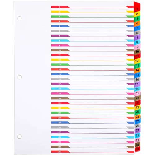 Chuangdi 1 Set mit 3 Ringbuch-nummerierten Trennblättern mit 1–31 Registerkarten für 3-Ringbinder, anpassbare Inhaltsverzeichnisseite mit mehrfarbigen Reitern, nummeriert 1–31 Chuangdi 1 Set mit 3 Ringbuch-nummerierten Trennblättern mit 1–31 Registerkarten für 3-Ringbinder, anpassbare Inhaltsverzeichnisseite mit mehrfarbigen Reitern, nummeriert 1–31 von Chuangdi