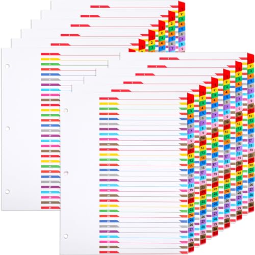 Chuangdi 12 Sets 3 Ringbuch-nummerierte Trennblätter mit 1–31 Registerkarten für 3-Ringbücher, anpassbare Inhaltsverzeichnisseite mit mehrfarbigen Registern, nummeriert 1–31 von Chuangdi