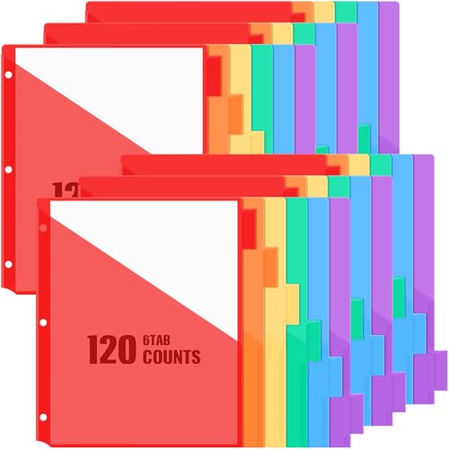 Chuangdi 120 Trennblätter mit Registerkarten, Taschen, 20 Sets, 6 Registerkarten, mehrfarbige Kunststoff-Trennblätter für 3-Ringbuch, für Schule, Büro, Dokumenten-Organizer, Schutz Chuangdi 120 Trennblätter mit Registerkarten, Taschen, 20 Sets, 6 Registerkarten, mehrfarbige Kunststoff-Trennblätter für 3-Ringbuch, für Schule, Büro, Dokumenten-Organizer, Schutz von Chuangdi