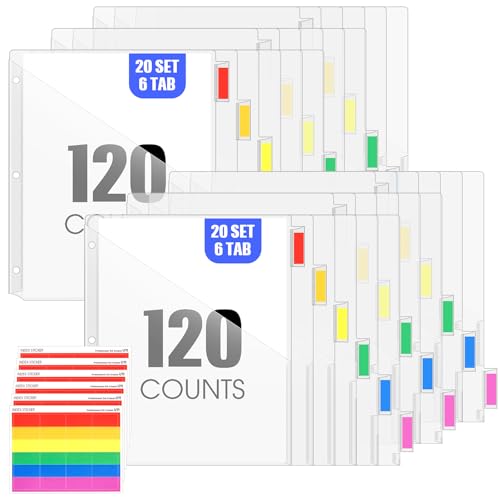 Chuangdi 20 Sets Ordner-Trennblätter mit Registern, Taschen, 6 Registerkarten, Kunststoff-Trennblätter für 3-Ringbuch, für Schule, Büro, Dokumenten-Organizer, Schutz (transparent) von Chuangdi