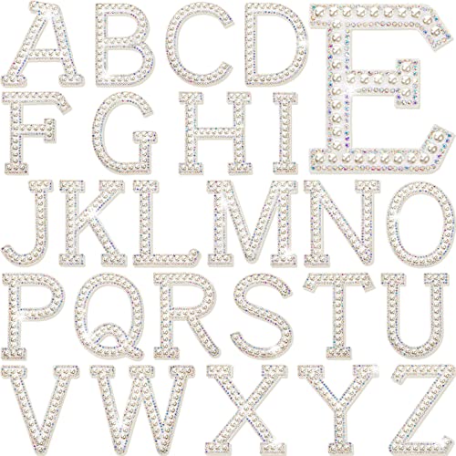 Chuangdi 26 Stück Perlen zum Aufbügeln Buchstaben A bis Z L, weiße Strasssteine, Perlen, Glitzer, Alphabet-Applikation, Bling, englischer Buchstabe für Bastelbedarf (7,6 cm hoch, weiß) von Chuangdi