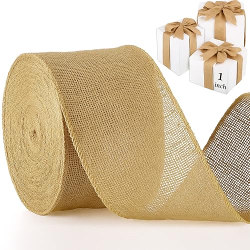 Chuangdi 40 Yard Juteband, breites Juteband, natürliche Jute, Stoffrolle, Drahtrand, für Kränze, Weihnachtsbaumdekoration, große Schleife, Basteln, Geschenkverpackungen, Hochzeit von Chuangdi