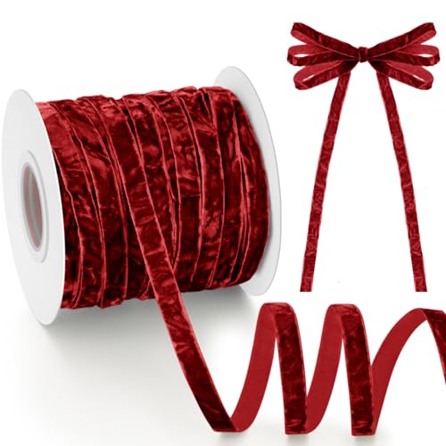 Chuangdi Burgunderrotes Knautschsamtband mit Holzspule, 0,95 cm x 40 m, luxuriöses Vintage-Samtband für Heimwerker, Weihnachtsbaumschmuck, Geschenkverpackung, Kranz, Dekoration, Urlaubsdekoration Chuangdi Burgunderrotes Knautschsamtband mit Holzspule, 0,95 cm x 40 m, luxuriöses Vintage-Samtband für Heimwerker, Weihnachtsbaumschmuck, Geschenkverpackung, Kranz, Dekoration, Urlaubsdekoration von Chuangdi
