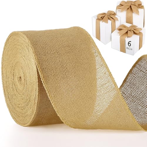 Chuangdi Juteband, breit, 15,2 m, natürliche Jute, Stoffrolle, Drahtrand, für Kränze, Weihnachtsbaumdekoration, große Schleife, Basteln, Geschenkverpackungen, Hochzeit von Chuangdi