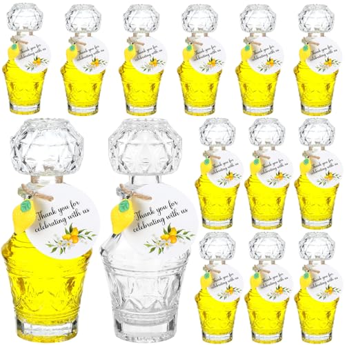 Chuangdi Leere Limoncello-Glasflaschen, 57 Stück, inklusive 48 ml, füllen Sie Ihre eigenen Limoncello-Flaschen mit Deckel, Mini-Zitronen-Anhänger und Anhänger für hausgemachtes Brauen, Hochzeit von Chuangdi