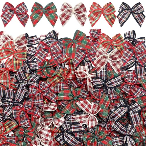 Chuangdi Mini-Weihnachtsschleifen, Büffelkariert, Schleifen, Schleifenapplikationen, Bastelarbeiten, zum Nähen, Scrapbooking, Hochzeit, Weihnachtsbaum-Geschenkdekorationen (stilvoll), 150 Stück von Chuangdi