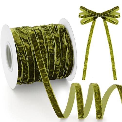 Chuangdi Moosgrünes Knautschsamtband mit Holzspule, 0,95 cm x 40 m, luxuriöses Vintage-Samtband für Heimwerker, Weihnachtsbaumschmuck, Geschenkverpackung, Kranz, Dekoration, Urlaubsdekoration Chuangdi Moosgrünes Knautschsamtband mit Holzspule, 0,95 cm x 40 m, luxuriöses Vintage-Samtband für Heimwerker, Weihnachtsbaumschmuck, Geschenkverpackung, Kranz, Dekoration, Urlaubsdekoration von Chuangdi