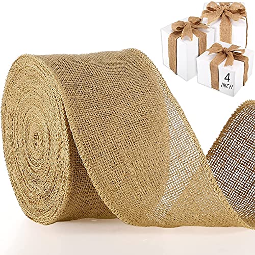 Chuangdi Natürliches Juteband, 10,2 cm x 20 m, Jute-Rand, Stoffband für Schleife, Kranz, Baum, DIY-Dekoration, Outdoor, Hochzeit, Zuhause, Weihnachten, Party-Dekoration von Chuangdi