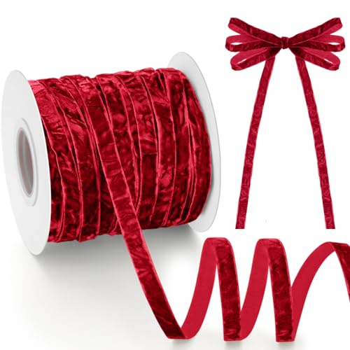Chuangdi Rotes Knautschsamtband mit Holzspule, 0,95 cm x 40 m, luxuriöses Vintage-Samtband für Heimwerker, Weihnachtsbaumschmuck, Geschenkverpackung, Kranz, Dekoration, Urlaubsdekor, Schleifen Chuangdi Rotes Knautschsamtband mit Holzspule, 0,95 cm x 40 m, luxuriöses Vintage-Samtband für Heimwerker, Weihnachtsbaumschmuck, Geschenkverpackung, Kranz, Dekoration, Urlaubsdekor, Schleifen von Chuangdi