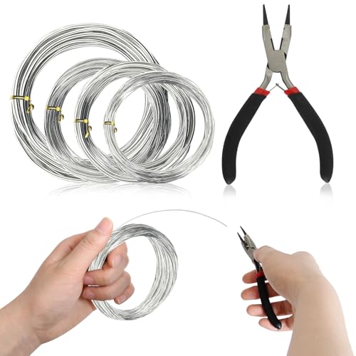 Chudeng 4 Rollen Aluminium Basteldraht und ein Paar Zangen, 3mm, 2mm, 1.5mm, 1mm Dicke Bildhauerei Draht (10m/Rollen), Biegsamer Metalldraht für die Herstellung von Puppen Skelett, DIY-Handwerk von Chudeng
