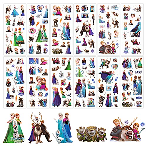 12 Blätter Frozen Sticker 3d, Frozen Aufkleber, Elsa Sticker, Eiskönigin Sticker, Anime Sticker Set, Wasserdichte Sticker Mädchen für Scrapbook, Laptop, Fotoalbum, Skateboard, Motorrad, Auto von Chukua