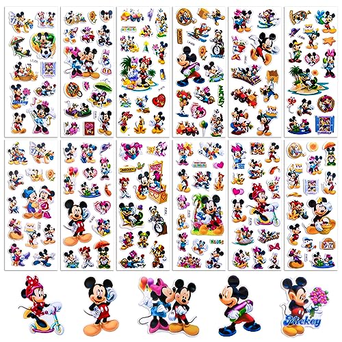 12 Stück Minnie Mouse Puffy Sticker 3d, Mickey Mouse Aufkleber Sticker Wasserfest, Kawaii Sticker Mädchen, Sticker Set Kinder Kindergeburtstag für Skateboards, Bottle, Tablets, Schultaschen, Türen von Chukua