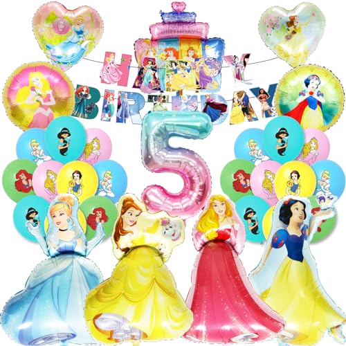31 PCS Prinzessin Luftballons, Prinzessin Party-Dekorationen, 5 Prinzessin Folienballons, Latex-Ballons für Mädchen Prinzessin Geburtstag Party-Dekorationen, Prinzessin Themed Birthday Party Supplies von Chukua