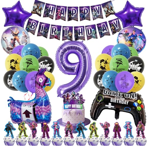 41 PCS Videospiel Folienballons, Spiel Thema Geburtstag Party Dekorationen, enthalten, 9 Jahre Spiel Folienballons, 20 Latex-Ballons, 13 Cake Toppers von Chukua
