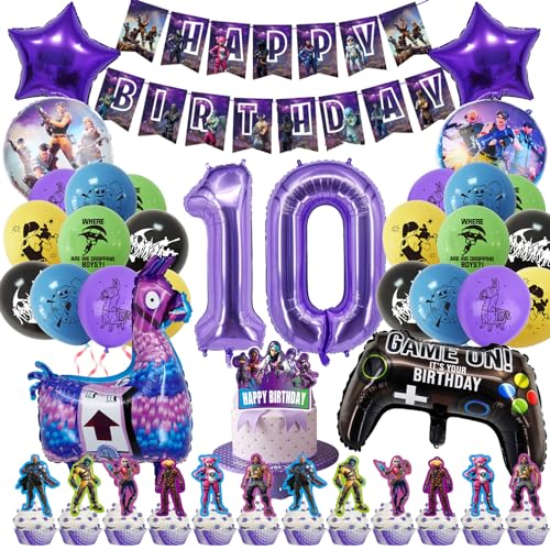 42 PCS Videospiel Folienballons, Spiel Thema Geburtstag Party Dekorationen, enthalten, 10 Jahre Spiel Folienballons, 20 Latex-Ballons, 13 Cake Topper von Chukua