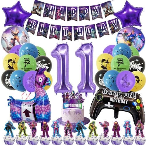 42 PCS Videospiel Folienballons, Spiel Thema Geburtstag Party Dekorationen, enthalten, 11 Jahre Spiel Folienballons, 20 Latex-Ballons, 13 Cake Toppers von Chukua