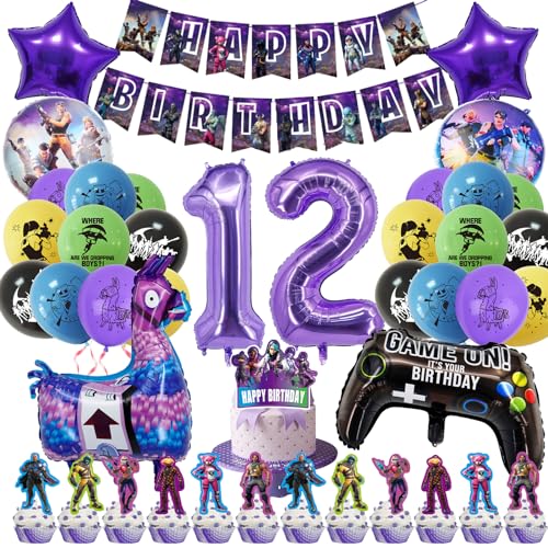 42 PCS Videospiel Folienballons, Spiel Thema Geburtstag Party Dekorationen, enthalten, 12 Jahre Spiel Folienballons, 20 Latex-Ballons, 13 Cake Toppers von Chukua