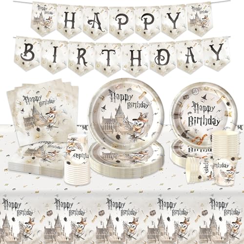 Chukua Pappteller Kindergeburtstag Deko- Magischer Geburtstag Geschirr Deko Wizard Geburtstagsdeko Partygeschirr Set Party Supplies Deko Banner Tischdecke Servietten Teller Tassen Jungen Mädchen von Chukua
