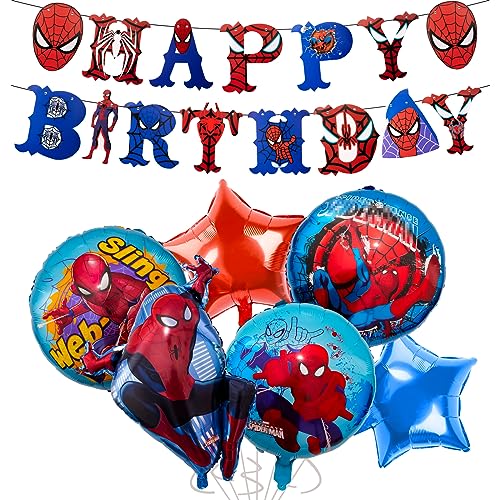 Chukua Spider Geburtstagsdeko Spidey Luftballons Girlande Geburtstag Deko Jungen Mädchen mit Spider Folienballons Party Balloons Geburtstag Banner für Spider Thema Kindergeburtstag Party Supplies Deko von Chukua