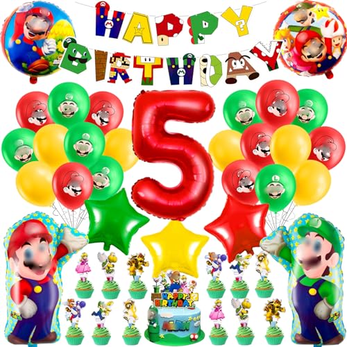 Mari Luftballons Geburtstag Deko 5 Jahre Jungen Mädchen- 44Pcs Geburtstagsdeko 5 Jahr Super bros Ballon Deko 5. Geburtstag Girlande Folienballons Banner Tortendeko für Kindergeburtstag Party Deko Mari Luftballons Geburtstag Deko 5 Jahre Jungen Mädchen- 44Pcs Geburtstagsdeko 5 Jahr Super bros Ballon Deko 5. Geburtstag Girlande Folienballons Banner Tortendeko für Kindergeburtstag Party Deko von Chukua