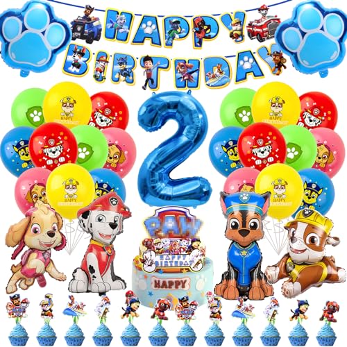 Paw Luftballon Geburtstag Deko 2 Jahre Jungen Mädchen -Hund Patrol Geburtstagsdeko 2 Jahr Ballon Deko 2. Geburtstag Folienballons Happy Birthday Girlande Cake Topper für Kindergeburtstag Party Deko von Chukua