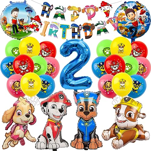 Paw Luftballon Geburtstag Deko 2 Jahre Jungen Mädchen - Hund Patrol Geburtstagsdeko 2 Jahr Skye Marshall Chase Rubble Ballon Deko 2. Geburtstag Happy Birthday Girlande für Kindergeburtstag Party Deko von Chukua