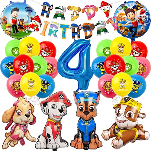 Paw Luftballon Geburtstag Deko 4 Jahre Jungen Mädchen - Hund Patrol Geburtstagsdeko 4 Jahr Skye Marshall Chase Rubble Ballon Deko 4. Geburtstag Happy Birthday Girlande für Kindergeburtstag Party Deko von Chukua
