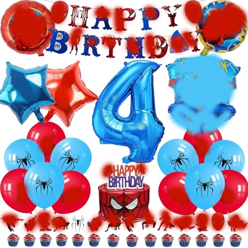Spider Luftballon Geburtstag Deko 4 Jahre Jungen- Spider Girlande Geburtstagsdeko 4 Jahr Spider Ballon Deko 4. Geburtstag Folienballons Happy Birthday Banner Tortendeko für Kindergeburtstag Party Deko von Chukua