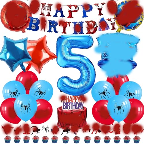 Spider Luftballon Geburtstag Deko 5 Jahre Jungen- Spider Girlande Geburtstagsdeko 5 Jahr Spider Ballon Deko 5. Geburtstag Folienballons Happy Birthday Banner Tortendeko für Kindergeburtstag Party Deko von Chukua