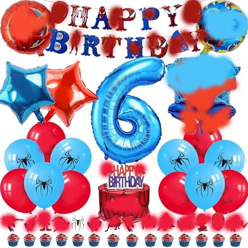 Spider Luftballon Geburtstag Deko 6 Jahre Jungen- Spider Girlande Geburtstagsdeko 6 Jahr Spider Ballon Deko 6. Geburtstag Folienballons Happy Birthday Banner Tortendeko für Kindergeburtstag Party Deko von Chukua