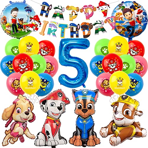 Paw Luftballon Geburtstag Deko 5 Jahre Jungen Mädchen - Hund Patrol Geburtstagsdeko 5 Jahr Skye Marshall Chase Rubble Ballon Deko 5. Geburtstag Happy Birthday Girlande für Kindergeburtstag Party Deko von Chukua