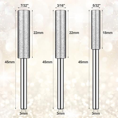 Chumia Diamant-Kettensägen-Schärfer, Stein-Bit, hohe Härte, Titanbeschichtete Räder, Schleifwerkzeug für elektrische Kettensäge, Schmuckstein, 5/32, 3/16, 7/32 Zoll (Silber), 45 Stück von Chumia