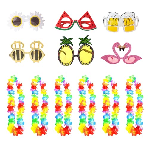 12 Stück Party Brille Set, 6 Paare Hawaii Party Sonnenbrille Set und 6 Hawaiikette Regenbogen, Lustige Party Brillen, Partybrillen Set für Sommerparty Strand Thema Kostümzubehör Pool Party Deko 12 Stück Party Brille Set, 6 Paare Hawaii Party Sonnenbrille Set und 6 Hawaiikette Regenbogen, Lustige Party Brillen, Partybrillen Set für Sommerparty Strand Thema Kostümzubehör Pool Party Deko von ChunDA