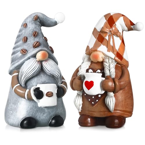 2 Stück Kaffeezwerge Kaffeebar Dekor Zubehör Weihnachten Schwedische Tomte Zwerge Harz Zwerg Figuren Etagere Tablett Sammlerstück Tischplatte Küche Dekorationen für Zuhause Küche Bauernhaus Büro von Chunful