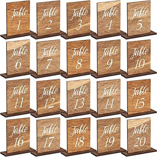 20 Stück Hochzeitstischnummern aus Holz mit Holzsockel, rustikale Hochzeitsdekoration für Tische, Zahlen, Holzschild für Bankett, Restaurant, Partydekoration (klassischer Stil) von Chunful