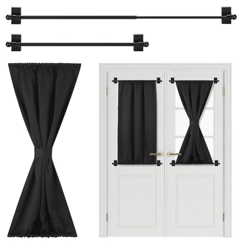 Chunful 1 Panel, verdunkelnde Türvorhänge mit 2 magnetischen Gardinenstangen und Raffhalter für französische Türen aus Metall, verstellbar, 40,6–71,1 cm von Chunful